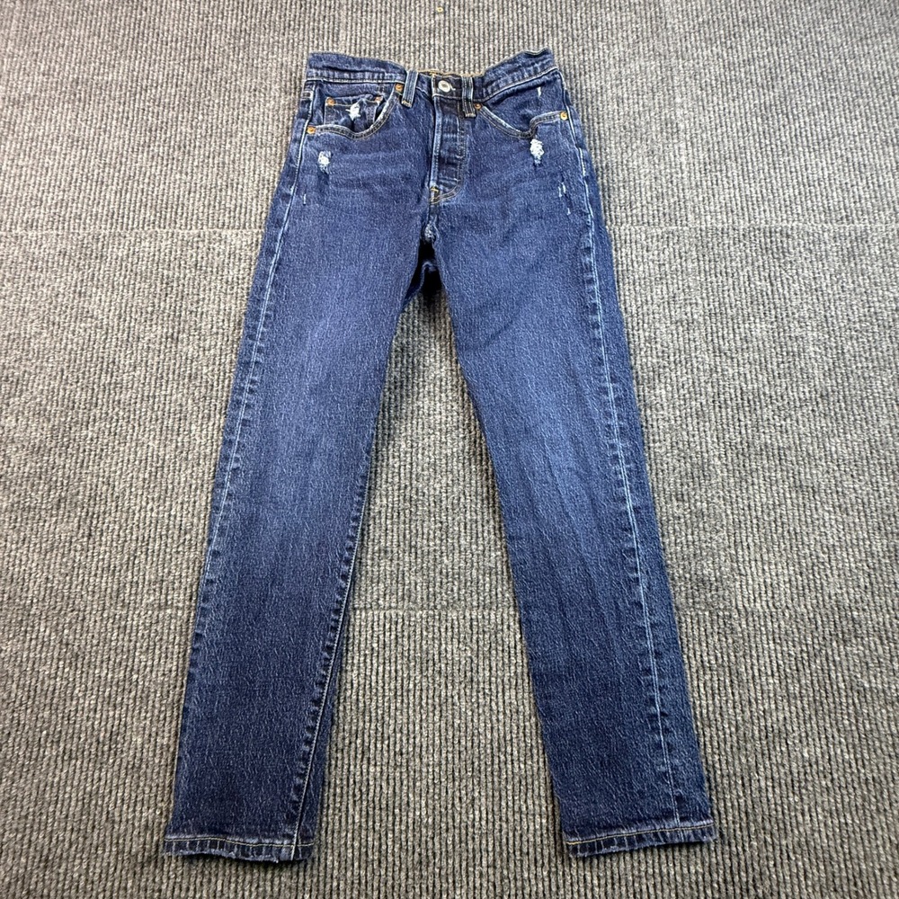 Levis 501 Skinny Jeans Womens 26x28 Dark Wash Distressed Denim 29502-0201